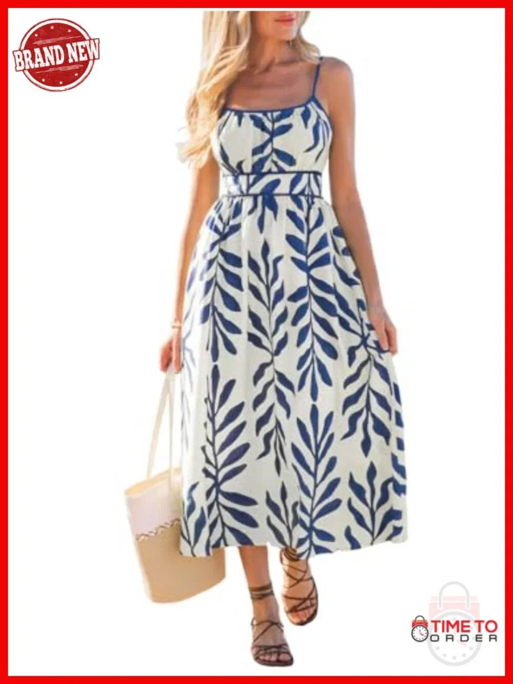 Women's Floral Boho Ruched Flowy Ruffle Cami Smocked Midi Dress